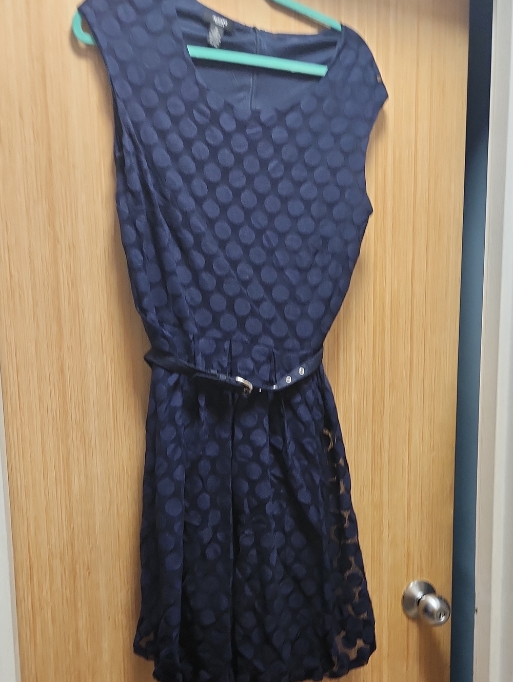 Alfani Navy Blue Polka Dot Belted Midi Dress Fit & Flare 1X